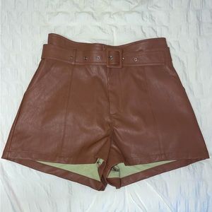 Faux Leather Shorts With Belt